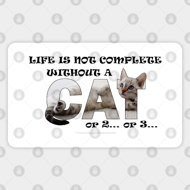 Life is not complete without a cat or 2 or 3 - silver tabby cat oil painting word art Magnet by DawnDesignsWordArt